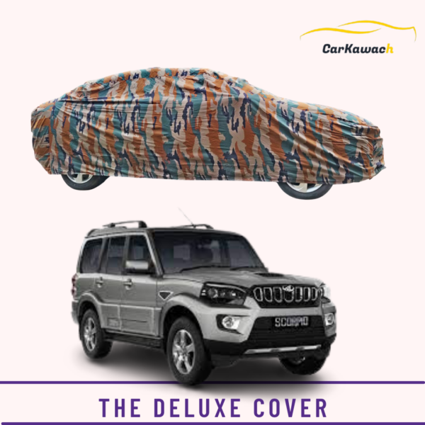 Button to buy product The Deluxe cover for Mahindra Scorpio car